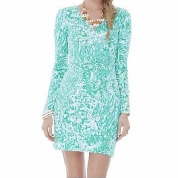 Lilly Pulitzer cotton green bungle in the jungle pullover v-neck dress small - Picture 1 of 12